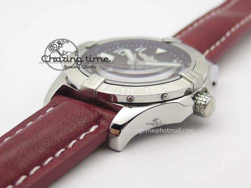 Avenger II GMT SS Black Dial Arabic Numerals Markers On Leather Strap A2836