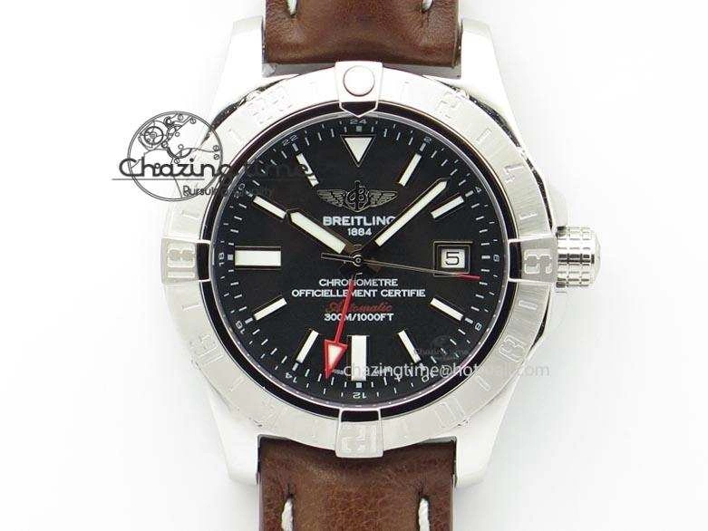 Avenger II GMT SS Black Dial On Brown Leather Strap A2836