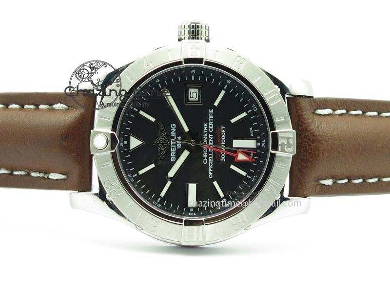 Avenger II GMT SS Black Dial On Brown Leather Strap A2836