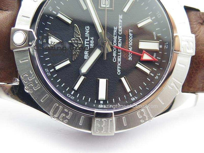 Avenger II GMT SS Black Dial On Brown Leather Strap A2836
