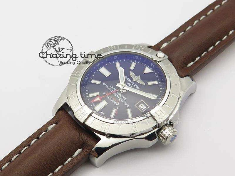 Avenger II GMT SS Black Dial On Brown Leather Strap A2836