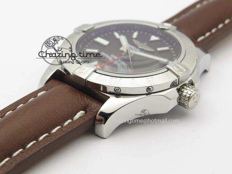 Avenger II GMT SS Black Dial On Brown Leather Strap A2836