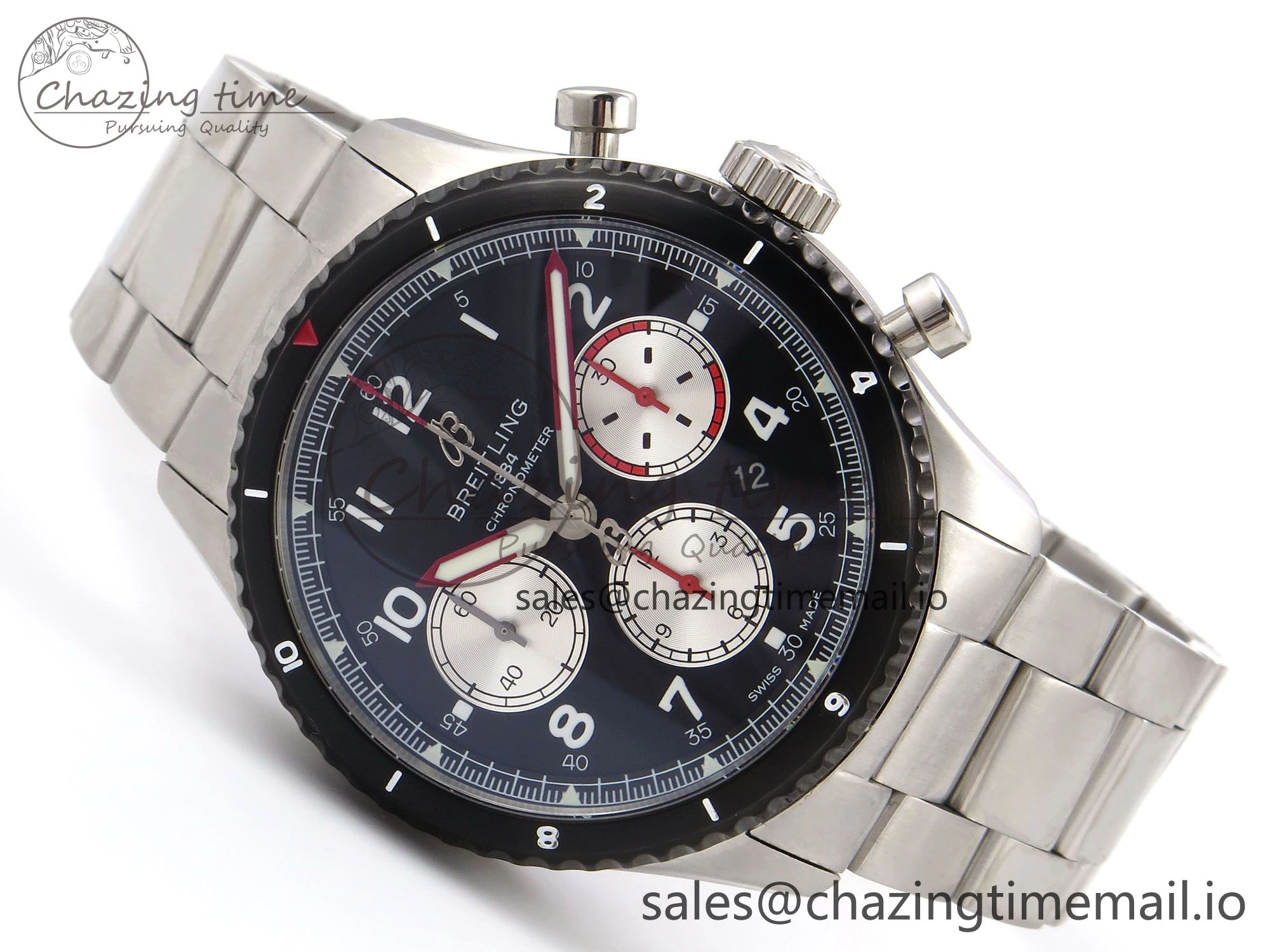 Aviator 8 Chrono SS EF 1:1 Best Edition Black Dial Arabic Bezel on SS Bracelet A7750