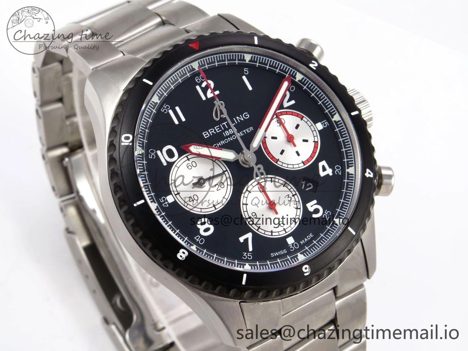 Aviator 8 Chrono SS EF 1:1 Best Edition Black Dial Arabic Bezel on SS Bracelet A7750