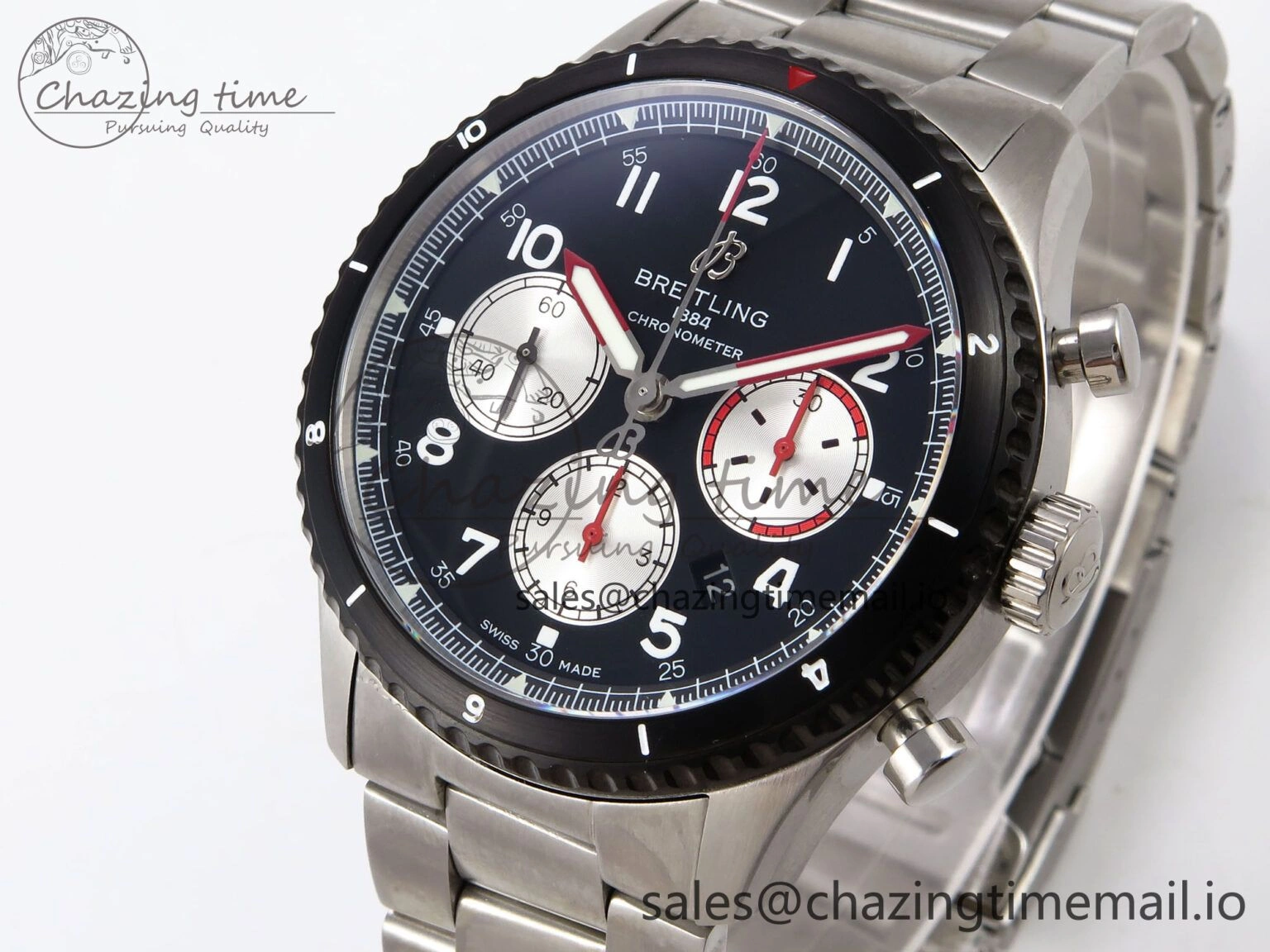 Aviator 8 Chrono SS EF 1:1 Best Edition Black Dial Arabic Bezel on SS Bracelet A7750