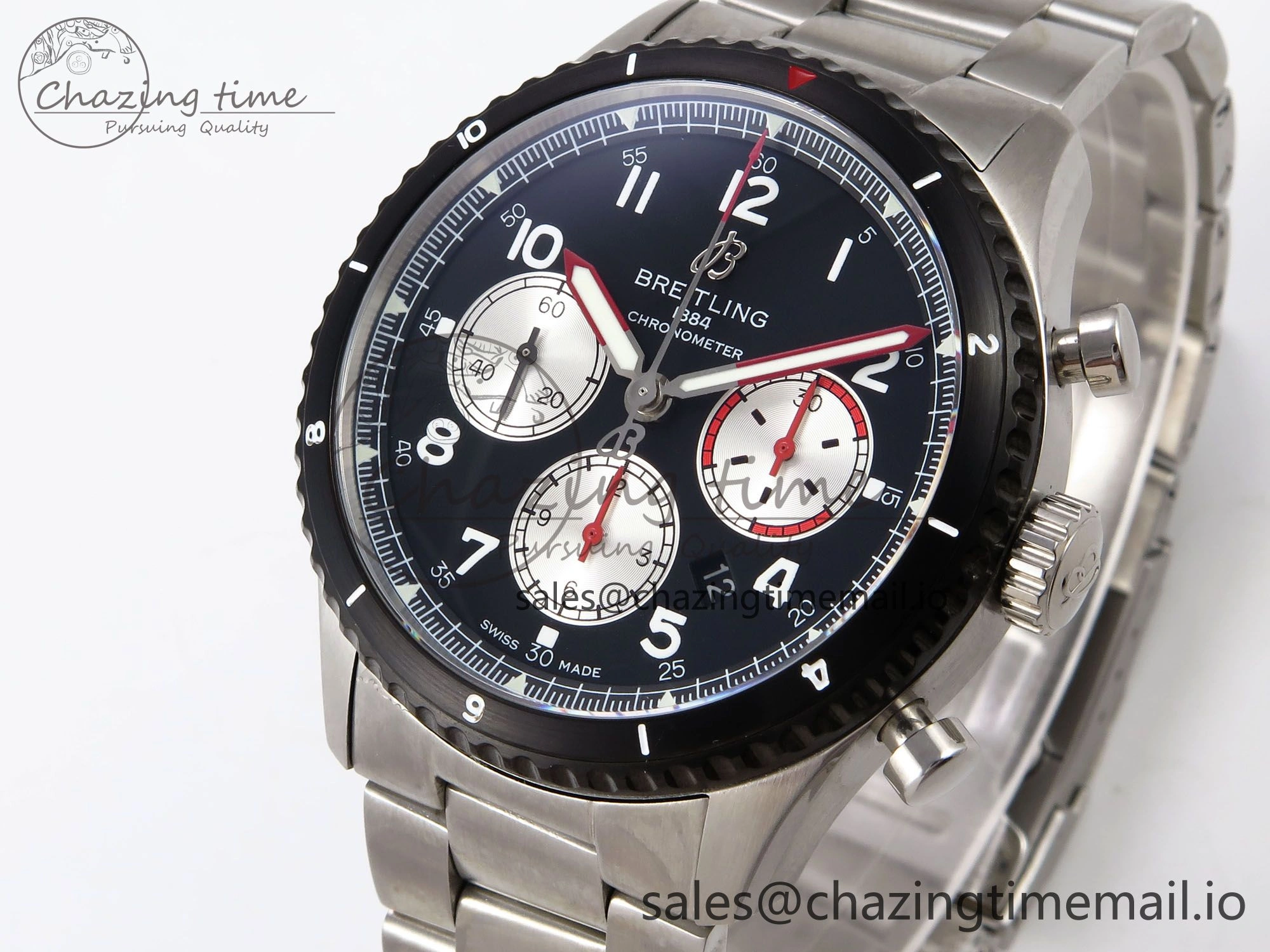 Aviator 8 Chrono SS EF 1:1 Best Edition Black Dial Arabic Bezel on SS Bracelet A7750