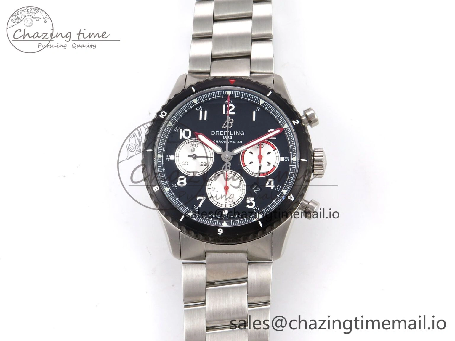 Aviator 8 Chrono SS EF 1:1 Best Edition Black Dial Arabic Bezel on SS Bracelet A7750