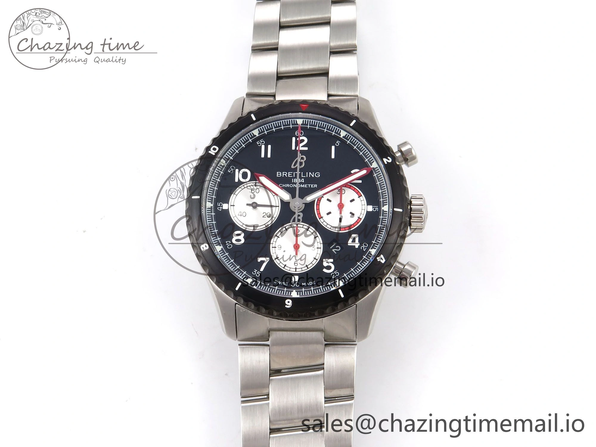 Aviator 8 Chrono SS EF 1:1 Best Edition Black Dial Arabic Bezel on SS Bracelet A7750