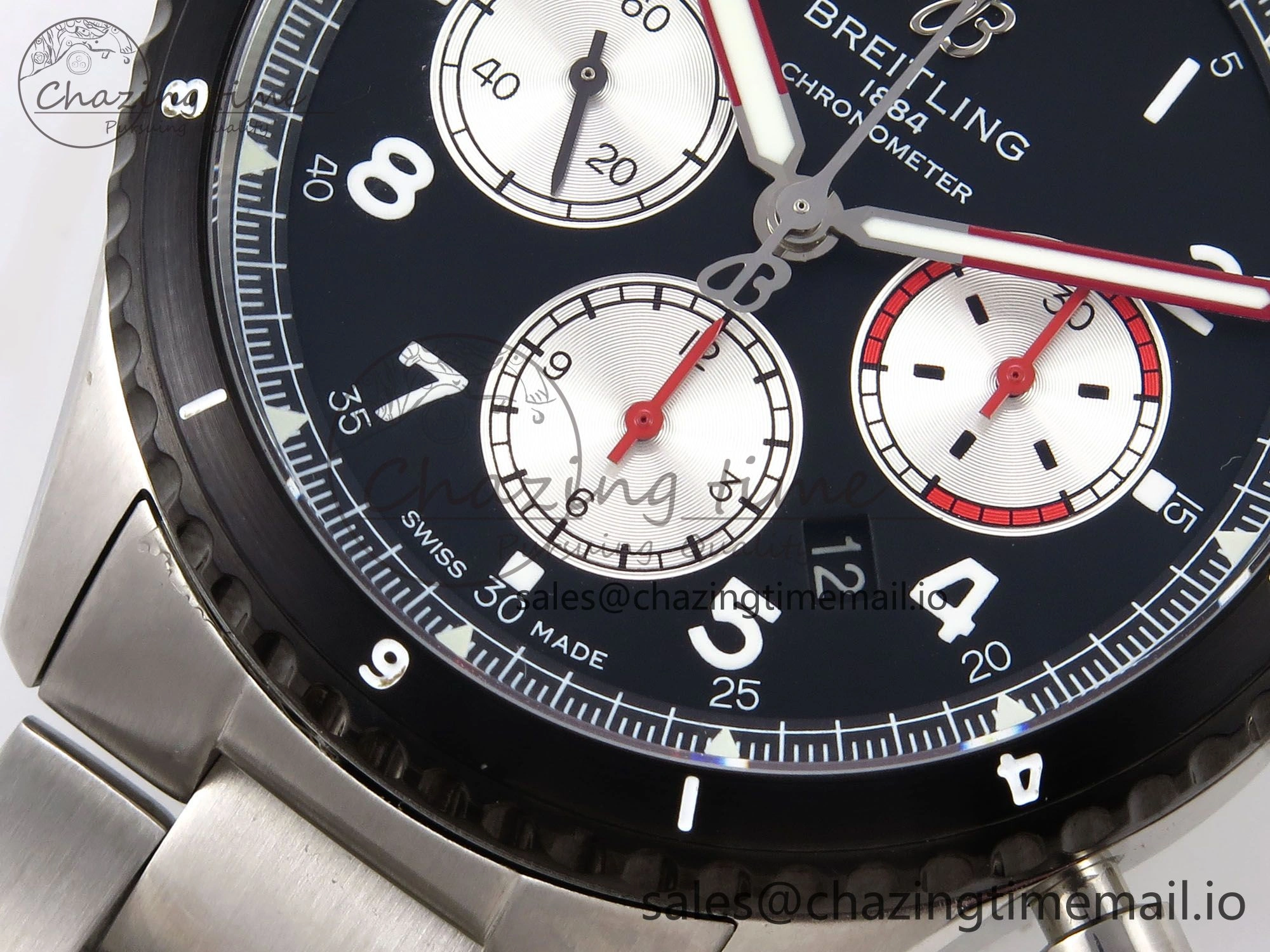 Aviator 8 Chrono SS EF 1:1 Best Edition Black Dial Arabic Bezel on SS Bracelet A7750
