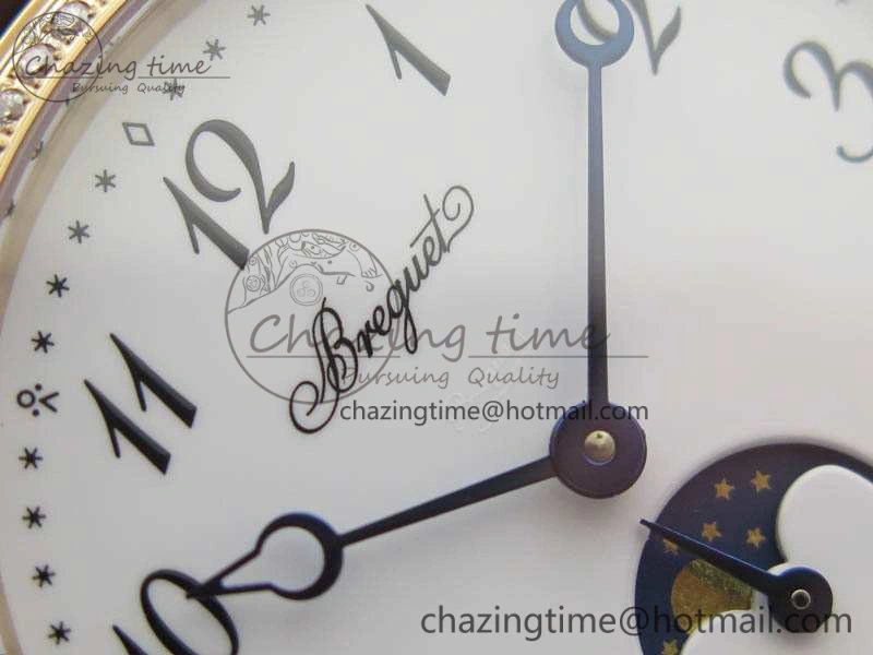 BG 9087BB Moonphase RG 1:1 Best Edition White Dial Diamond Bezel On Brown Leather Strap Cal.770