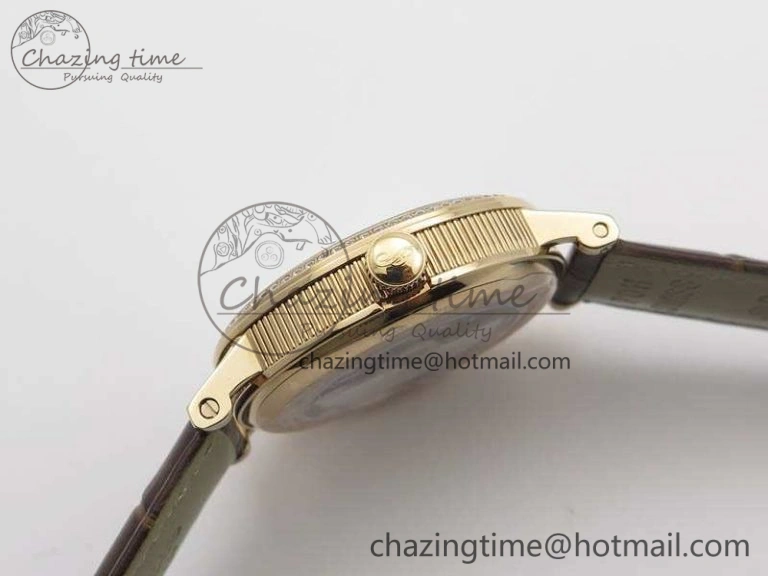 BG 9087BB Moonphase RG 1:1 Best Edition White Dial Diamond Bezel On Brown Leather Strap Cal.770