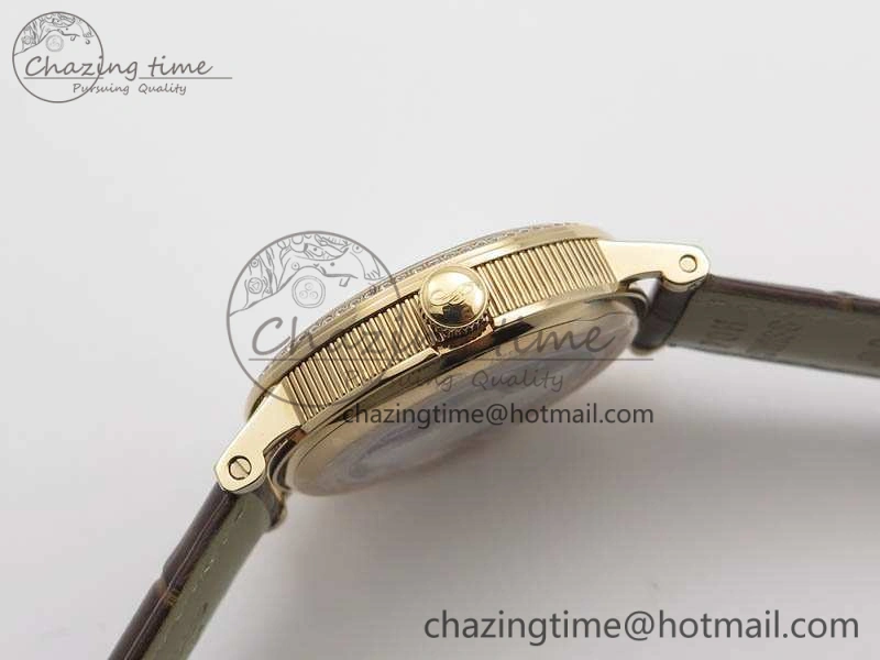 BG 9087BB Moonphase RG 1:1 Best Edition White Dial Diamond Bezel On Brown Leather Strap Cal.770