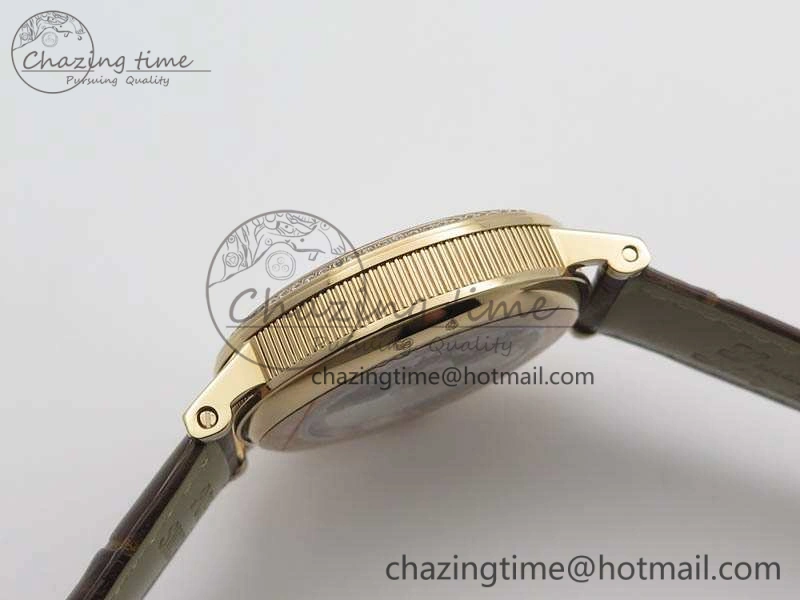 BG 9087BB Moonphase RG 1:1 Best Edition White Dial Diamond Bezel On Brown Leather Strap Cal.770