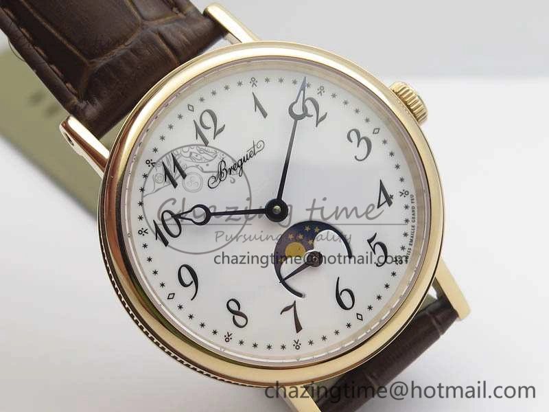 BG 9087BB Moonphase RG 1:1 Best Edition White Dial On Brown Leather Strap Cal.770