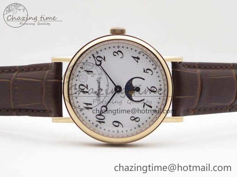 BG 9087BB Moonphase RG 1:1 Best Edition White Dial On Brown Leather Strap Cal.770