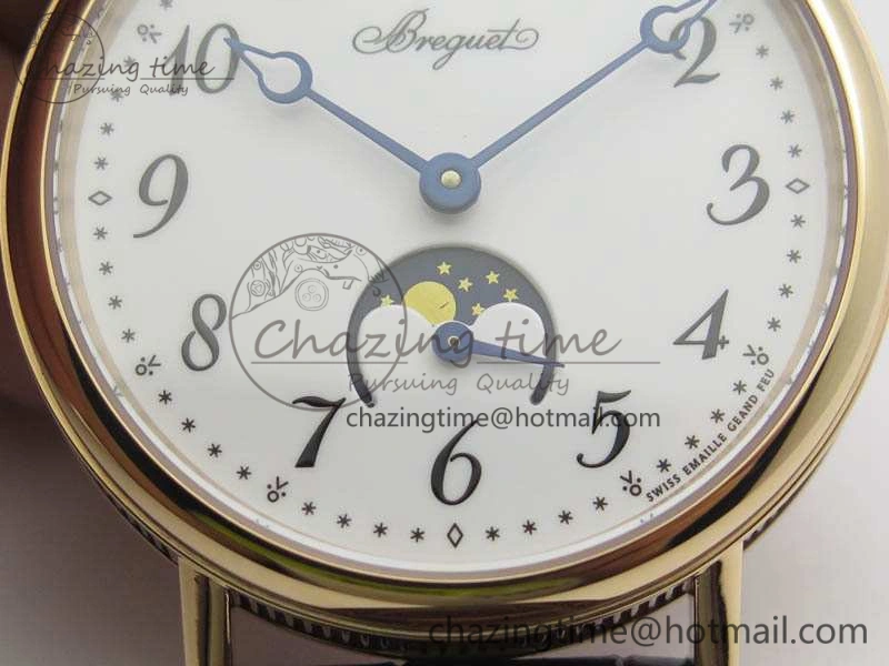 BG 9087BB Moonphase RG 1:1 Best Edition White Dial On Brown Leather Strap Cal.770