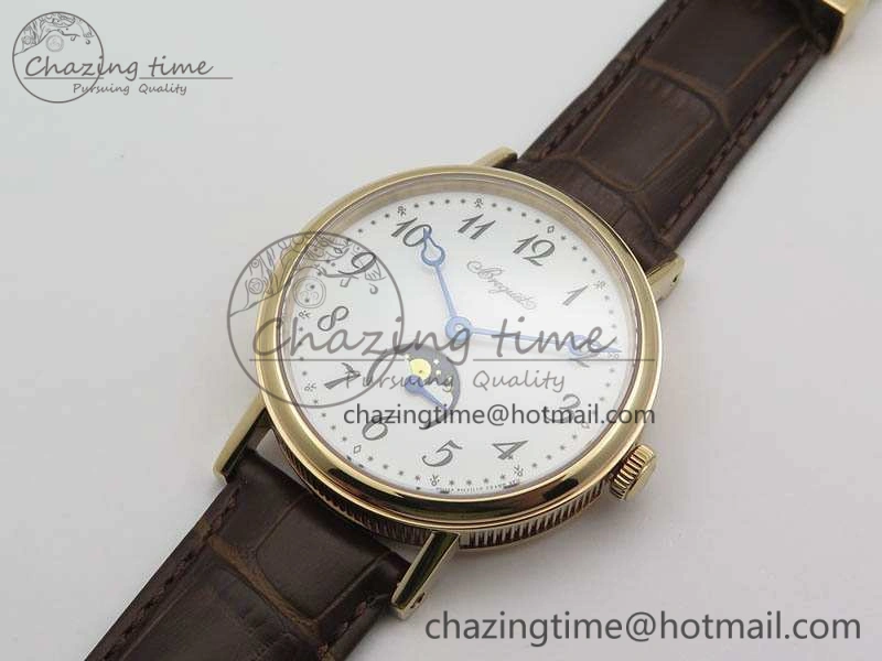 BG 9087BB Moonphase RG 1:1 Best Edition White Dial On Brown Leather Strap Cal.770
