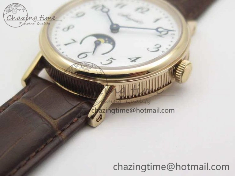 BG 9087BB Moonphase RG 1:1 Best Edition White Dial On Brown Leather Strap Cal.770
