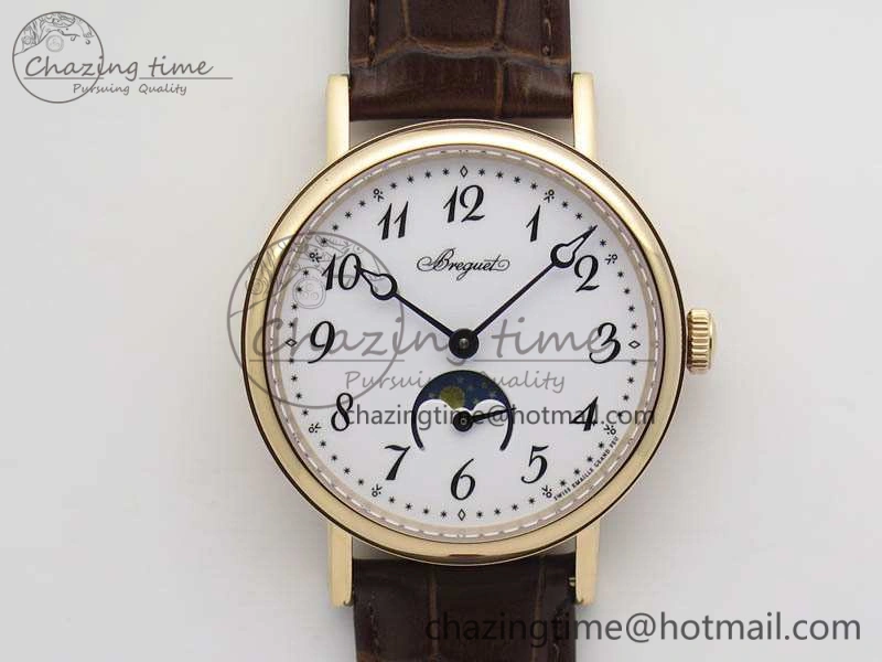 BG 9087BB Moonphase RG 1:1 Best Edition White Dial On Brown Leather Strap Cal.770