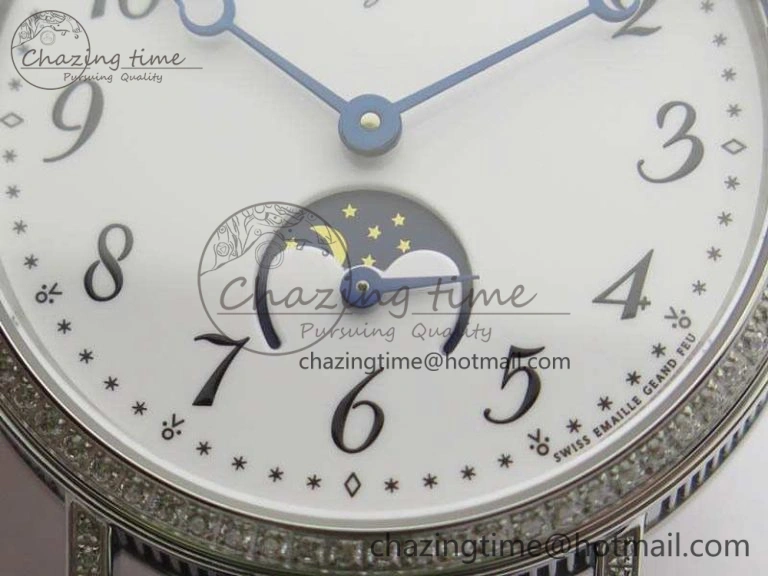 BG 9087BB Moonphase SS 1:1 Best Edition White Dial Diamond Bezel On Black Leather Strap Cal.770