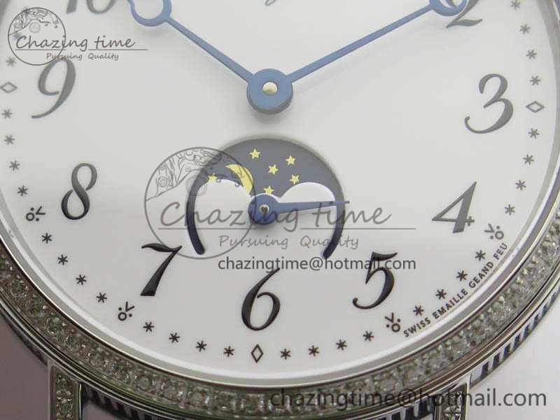 BG 9087BB Moonphase SS 1:1 Best Edition White Dial Diamond Bezel On Black Leather Strap Cal.770