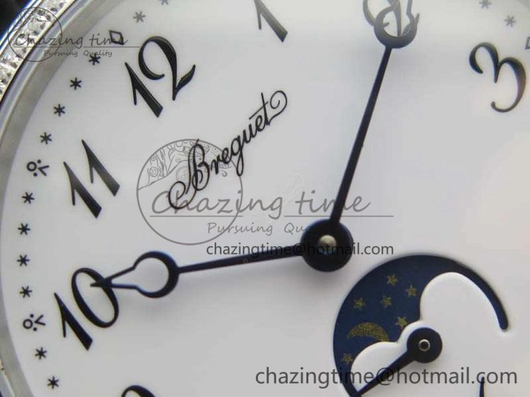 BG 9087BB Moonphase SS 1:1 Best Edition White Dial Diamond Bezel On Black Leather Strap Cal.770