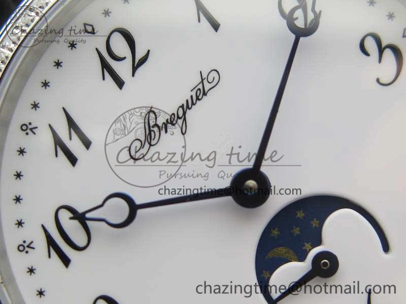 BG 9087BB Moonphase SS 1:1 Best Edition White Dial Diamond Bezel On Black Leather Strap Cal.770