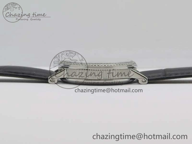BG 9087BB Moonphase SS 1:1 Best Edition White Dial Diamond Bezel On Black Leather Strap Cal.770