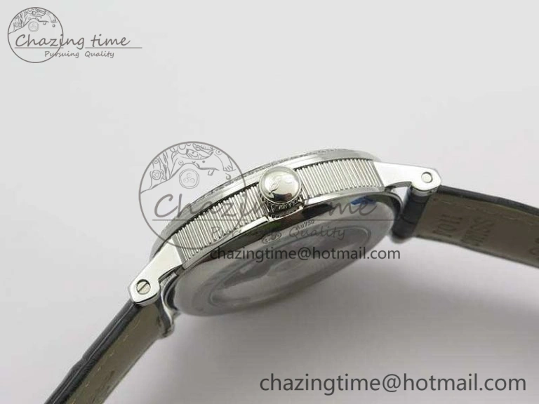 BG 9087BB Moonphase SS 1:1 Best Edition White Dial Diamond Bezel On Black Leather Strap Cal.770