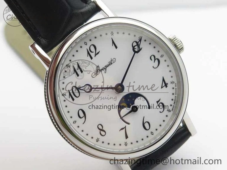 BG 9087BB Moonphase SS 1:1 Best Edition White Dial On Black Leather Strap Cal.770