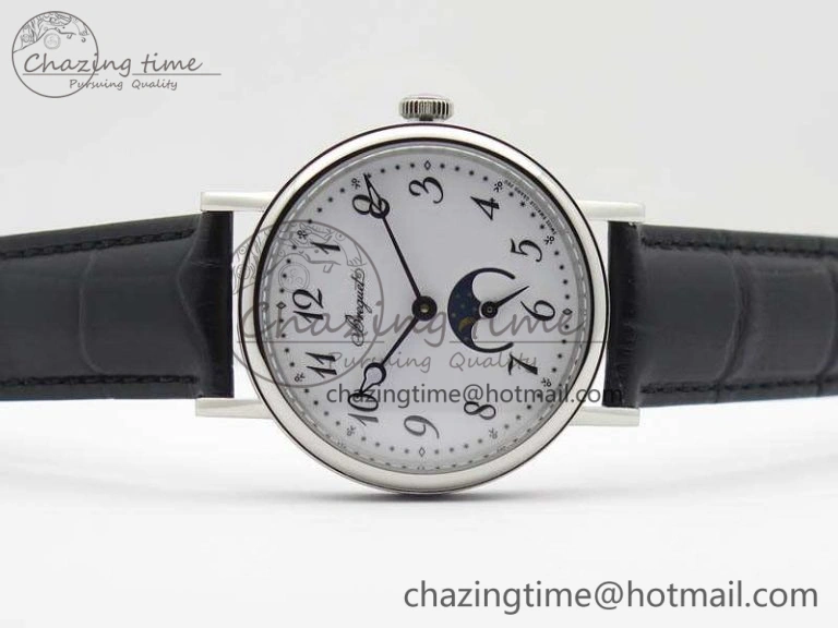 BG 9087BB Moonphase SS 1:1 Best Edition White Dial On Black Leather Strap Cal.770