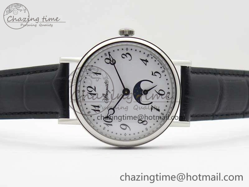 BG 9087BB Moonphase SS 1:1 Best Edition White Dial On Black Leather Strap Cal.770