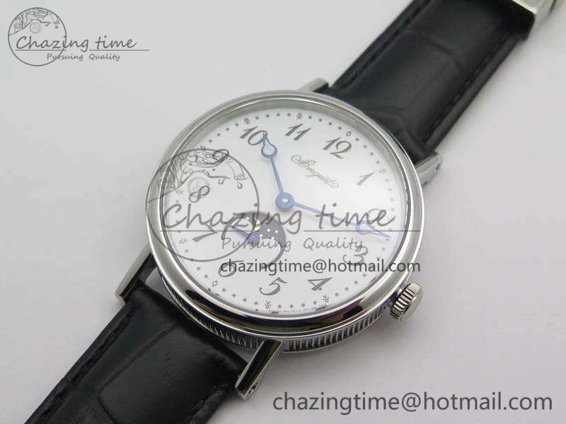 BG 9087BB Moonphase SS 1:1 Best Edition White Dial On Black Leather Strap Cal.770