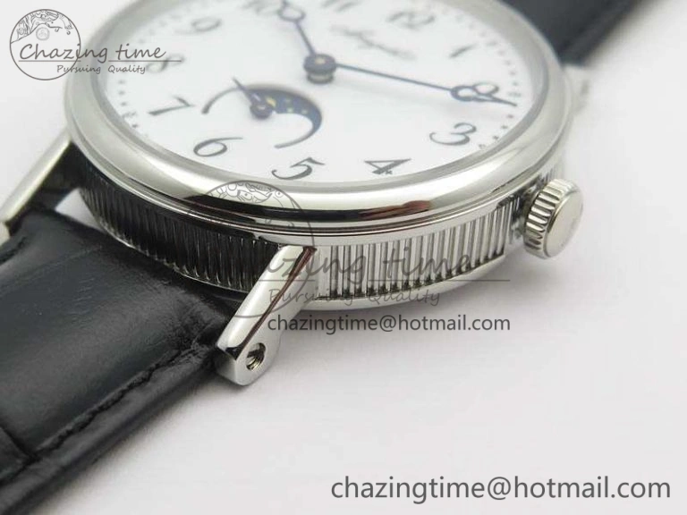 BG 9087BB Moonphase SS 1:1 Best Edition White Dial On Black Leather Strap Cal.770