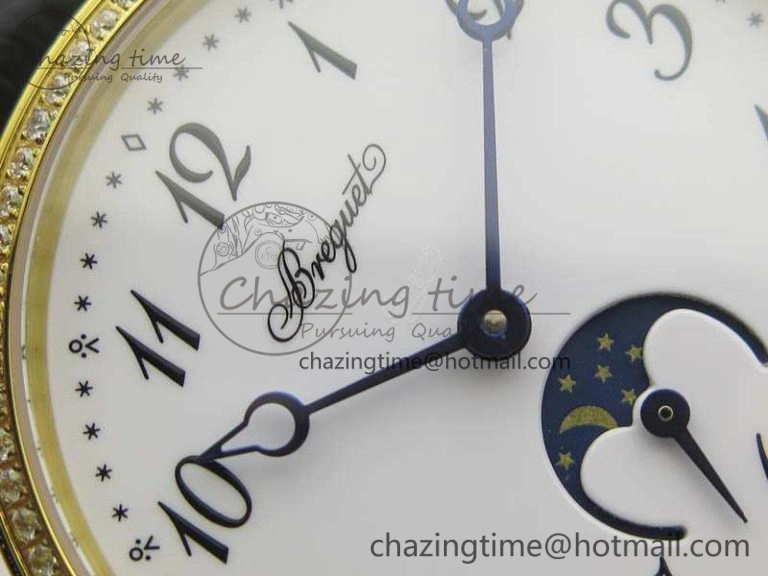 BG 9087BB Moonphase YG 1:1 Best Edition White Dial Diamond Bezel On Black Leather Strap Cal.770