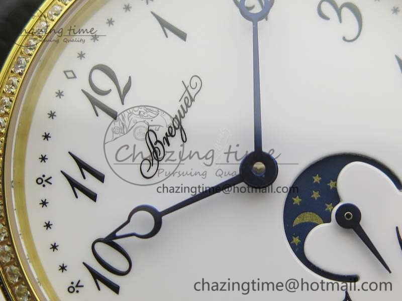 BG 9087BB Moonphase YG 1:1 Best Edition White Dial Diamond Bezel On Black Leather Strap Cal.770
