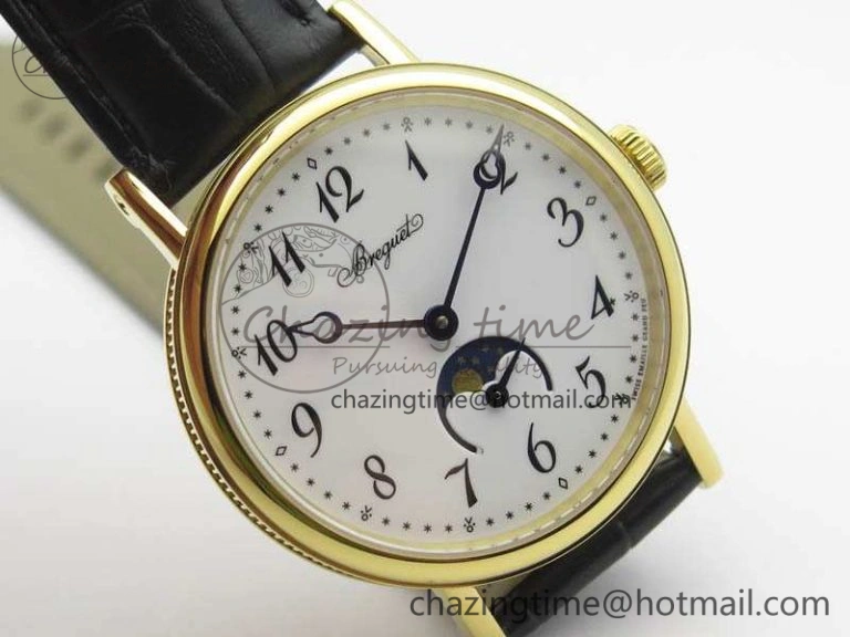 BG 9087BB Moonphase YG 1:1 Best Edition White Dial On Black Leather Strap Cal.770