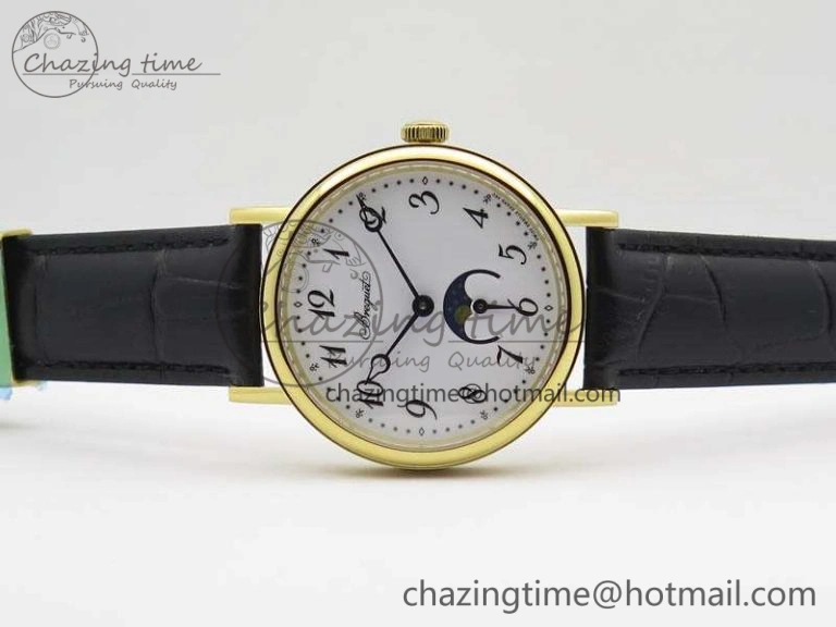 BG 9087BB Moonphase YG 1:1 Best Edition White Dial On Black Leather Strap Cal.770