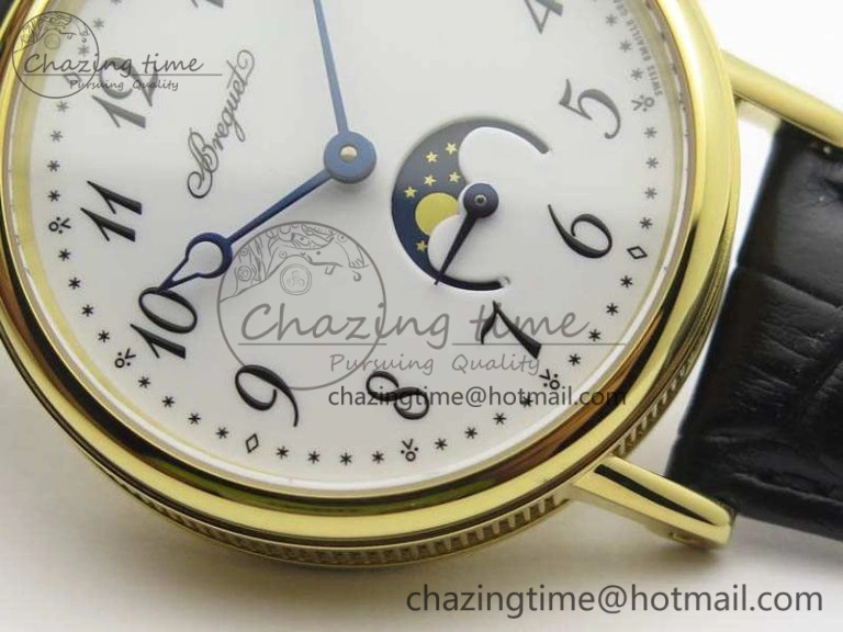 BG 9087BB Moonphase YG 1:1 Best Edition White Dial On Black Leather Strap Cal.770
