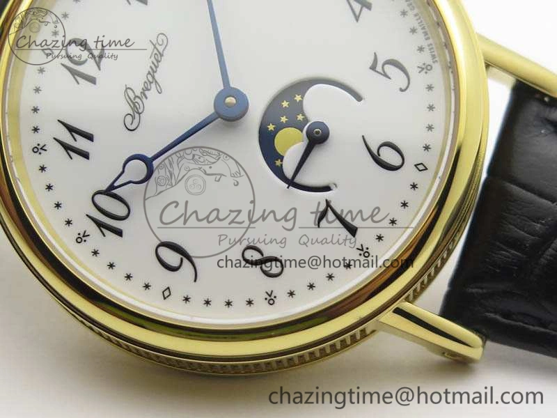 BG 9087BB Moonphase YG 1:1 Best Edition White Dial On Black Leather Strap Cal.770