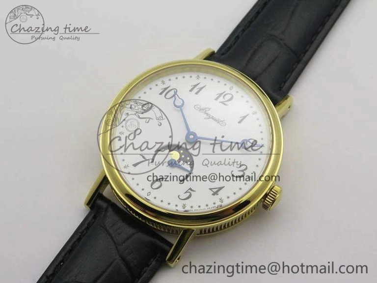 BG 9087BB Moonphase YG 1:1 Best Edition White Dial On Black Leather Strap Cal.770