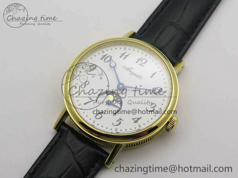 BG 9087BB Moonphase YG 1:1 Best Edition White Dial On Black Leather Strap Cal.770