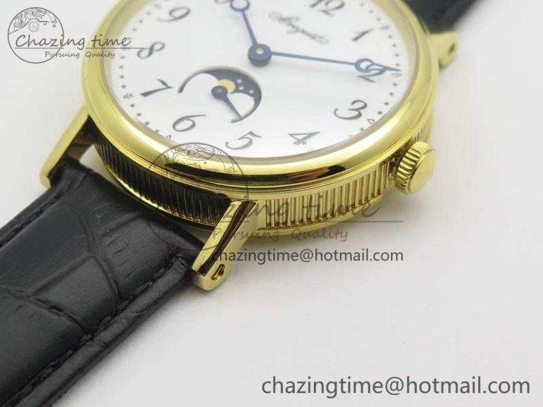 BG 9087BB Moonphase YG 1:1 Best Edition White Dial On Black Leather Strap Cal.770