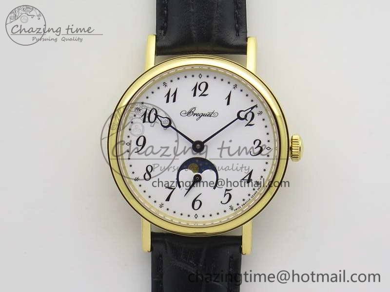 BG 9087BB Moonphase YG 1:1 Best Edition White Dial On Black Leather Strap Cal.770
