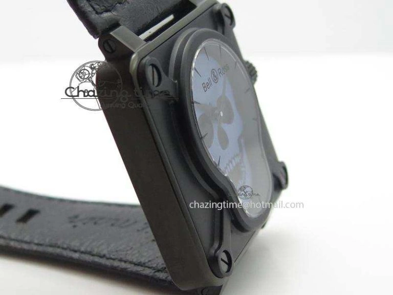 BR 01-92 Airborne Skull PVD Blue Dial On Black Leather Strap MIYOTA 9015 (Free Rubber Strap)