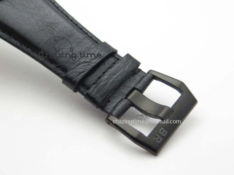 BR 01-92 Airborne Skull PVD Blue Dial On Black Leather Strap MIYOTA 9015 (Free Rubber Strap)