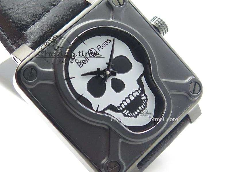 BR 01-92 Airborne Skull PVD Grey Dial On Black Leather Strap MIYOTA 9015 (Free Rubber Strap)