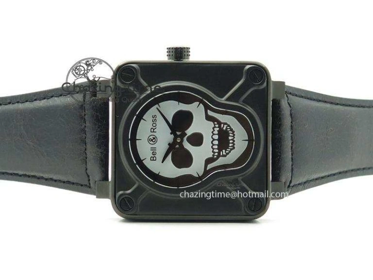 BR 01-92 Airborne Skull PVD Grey Dial On Black Leather Strap MIYOTA 9015 (Free Rubber Strap)