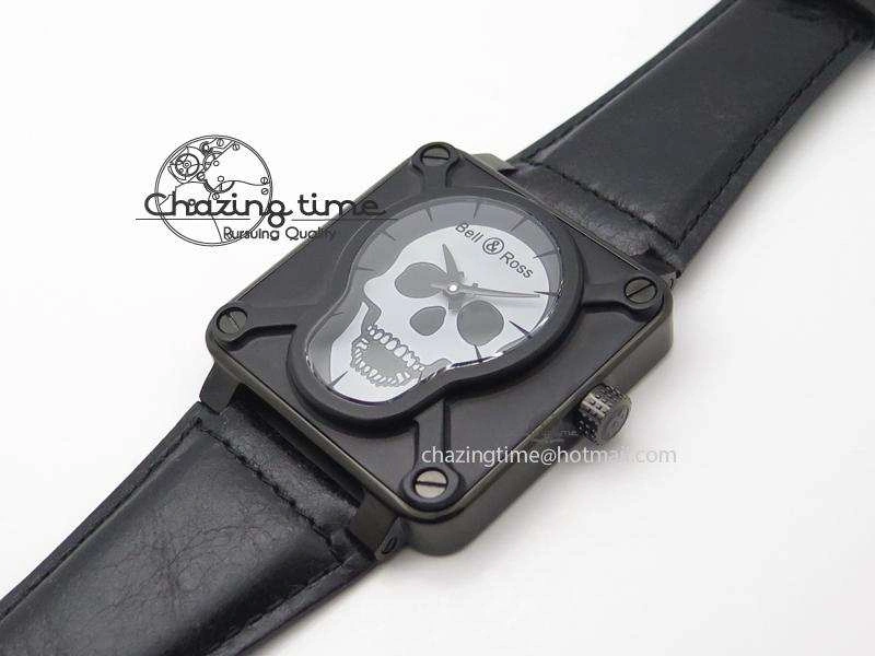 BR 01-92 Airborne Skull PVD Grey Dial On Black Leather Strap MIYOTA 9015 (Free Rubber Strap)