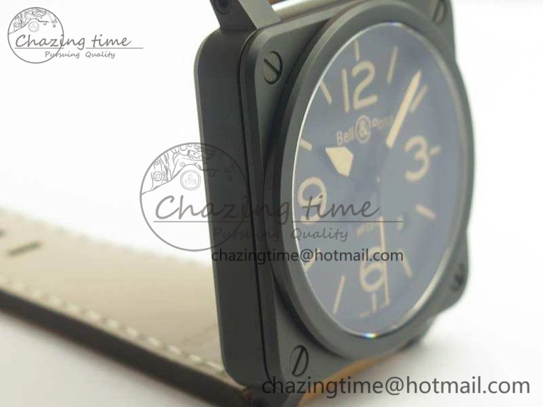 BR 03-92 42.5mm Real Ceramic Case NII 1:1 Best Edition Black Dial On Leather Strap MIYOTA 9015